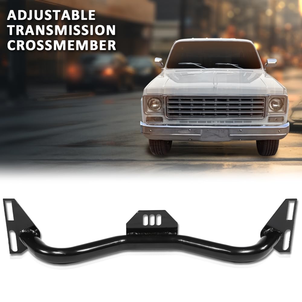 G-PLUS Adjustable Transmission Crossmember Compatible with Chevy Silverado GMC Sierra C10 C20 2WD Truck Blazer and Suburban 1963-1987 CP9427, CP-1108G
