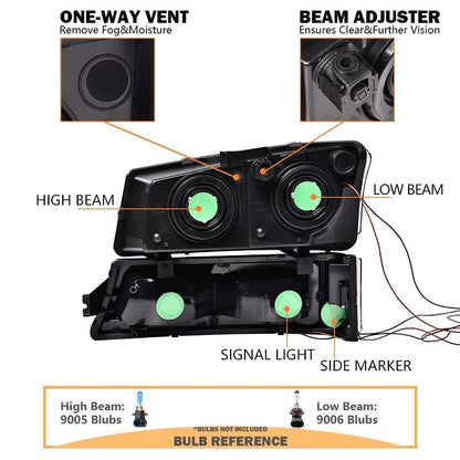 G-PLUS Headlights Assembly Fit Avalanche/Silverado 1500 2500 HD 3500 2003-2006/Fit Silverado 1500 2500 3500 Classic 2007,Smoky Lens Chrome Housing Amber ReflectorBumper Headlamps,faros delanteros