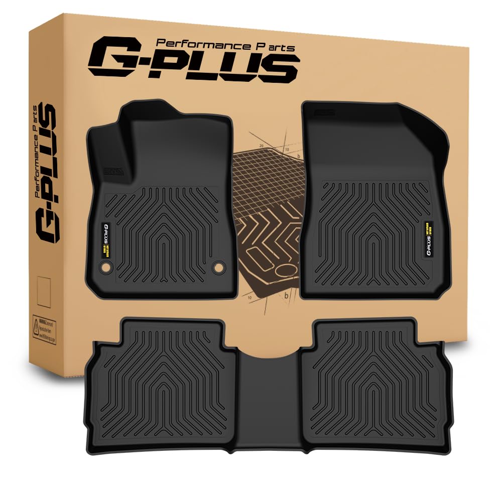 G-PLUS TPE Floor Mats Fit Chevy Malibu 2016-2023 1st & 2nd Row Truck Accessories Cargo Liners All Weather Protection 3PCS Black Alfombras para Carro