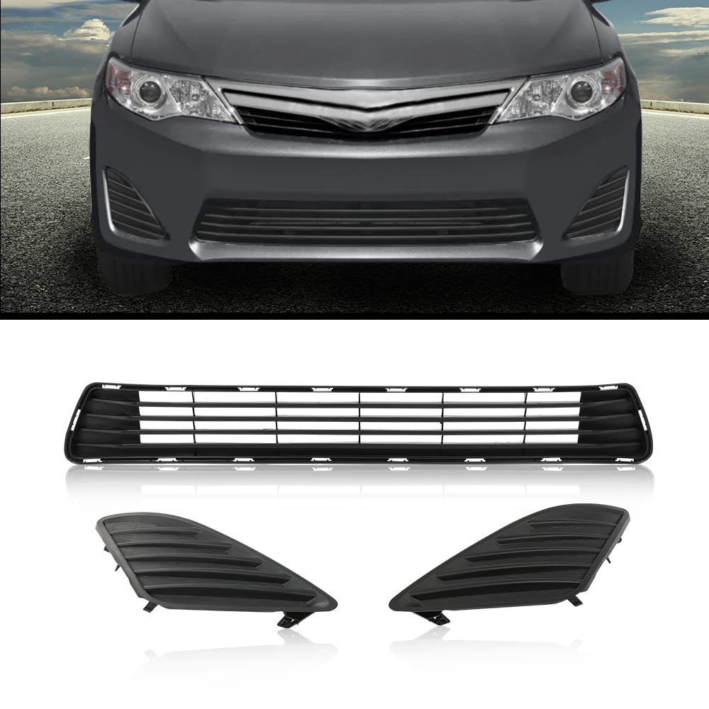 G-PLUS Front Bumper Lower Grille Insert & Fog Light Hole Covers Compatible with Toyota Camry 2012 2013 2014 Replace For TO1036128 TO1038147 TO1039147