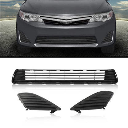 G-PLUS Front Bumper Lower Grille Insert & Fog Light Hole Covers Compatible with Toyota Camry 2012 2013 2014 Replace For TO1036128 TO1038147 TO1039147