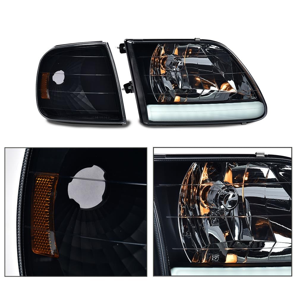 G-PLUS LED DRL Headlights & Corner Park Lights Fit Ford Expedition 1997-2002/Fit F150 1998-2003/Fit F250 Light Duty 1997-1999 Smoke Lens Black Housing Amber ReflectorBumper Headlamps,faros delanteros