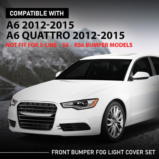 G-PLUS Pair Front Bumper Fog Light Grill Cover, Compatible with Audi A6/ A6 Quattro 2012 2013 2014 2015, Left Driver & Right Passenger Side 2PCS, 4G08076819B9, 4G0807682F9B9