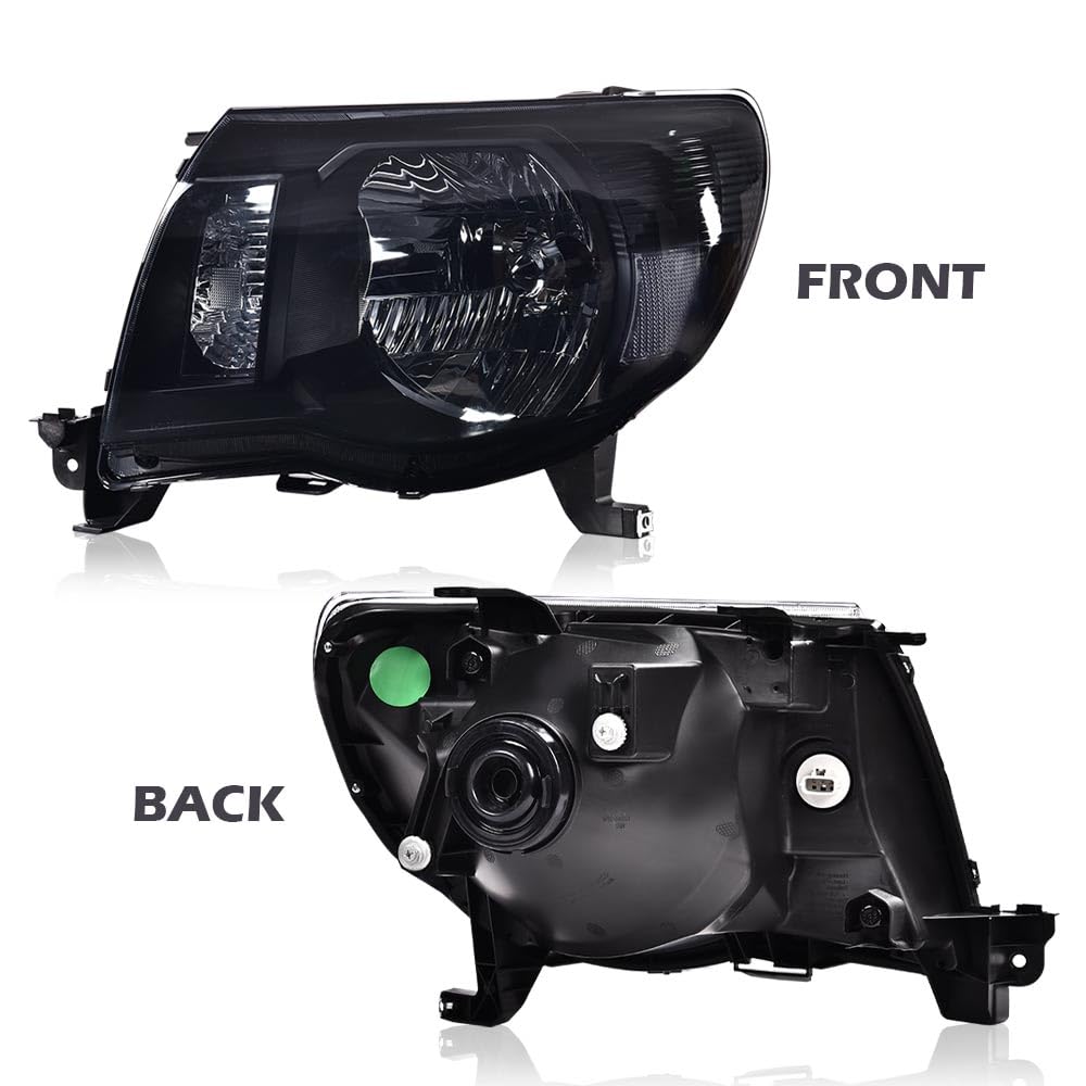G-PLUS Headlights Assembly Compatible with Toyota Tacoma 2005-2011 Headlamps Pair Halogen Smoky Lens Black Housing Clear Reflector,faros delanteros