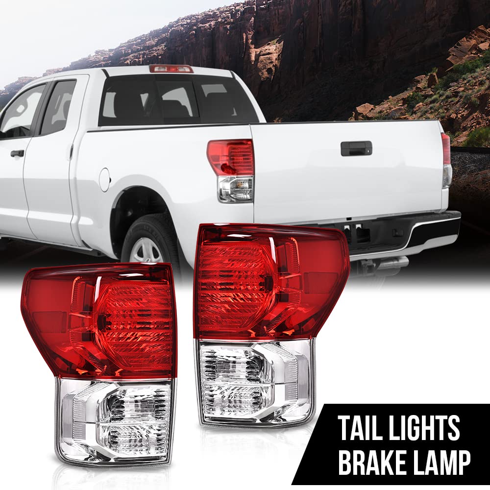 G-PLUS Tail Lights Assembly w/Wiring Harness Compatible with Toyota Tundra 2007-2013 Driver Left & Passenger Right Rear Brake Tail Lamps Red/Clear Lens TO2800165, TO2800183 Luces Traseras