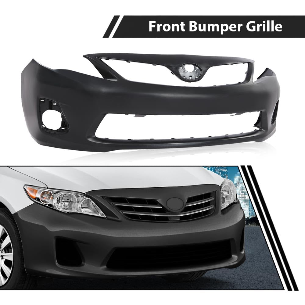 G-PLUS Primed Front Bumper Cover Fascia Compatible with Toyota Corolla Base CE L LE 2011 2012 2013, 5211903901, TO1000372, Black
