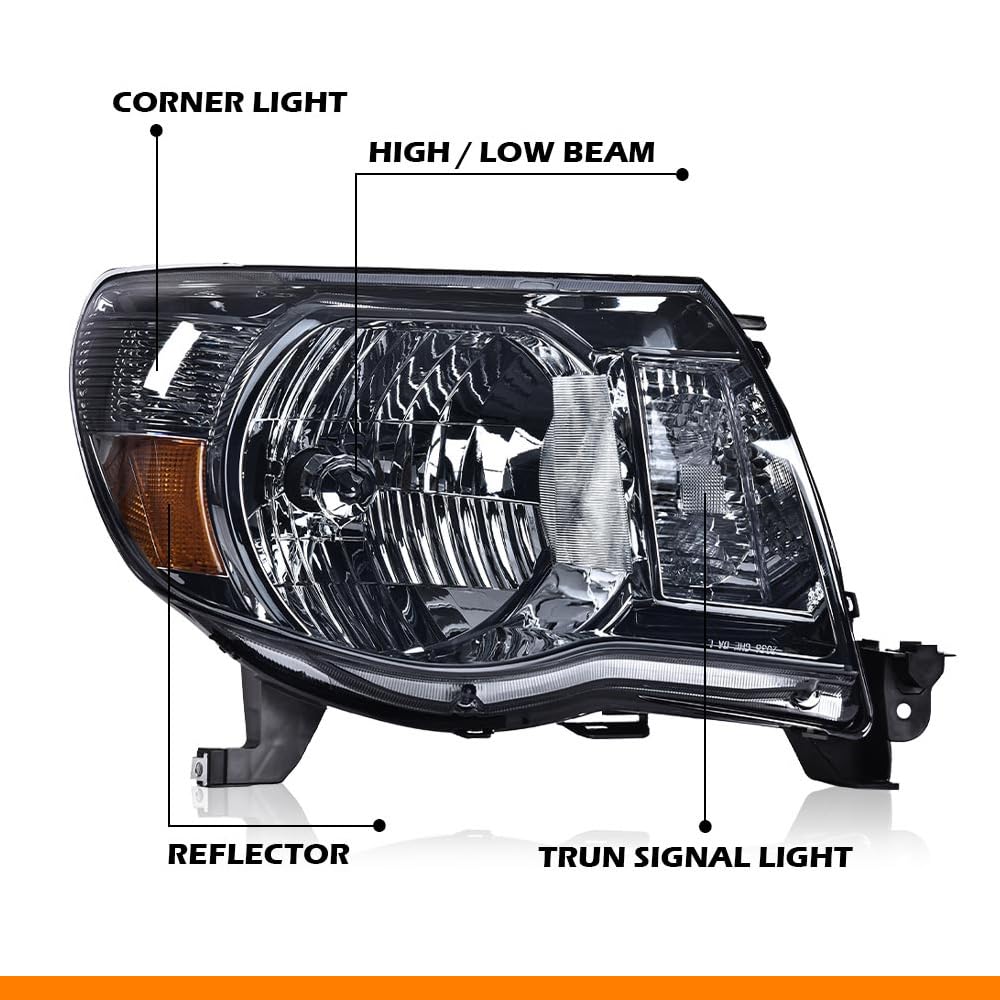 G-PLUS Headlights Assembly, Compatible with 2005 2006 2007 2008 2009 2010 2011 Toyota Tacoma Bumper Headlamps, Smoky Lens Chrome Housing Amber Reflector,faros delanteros