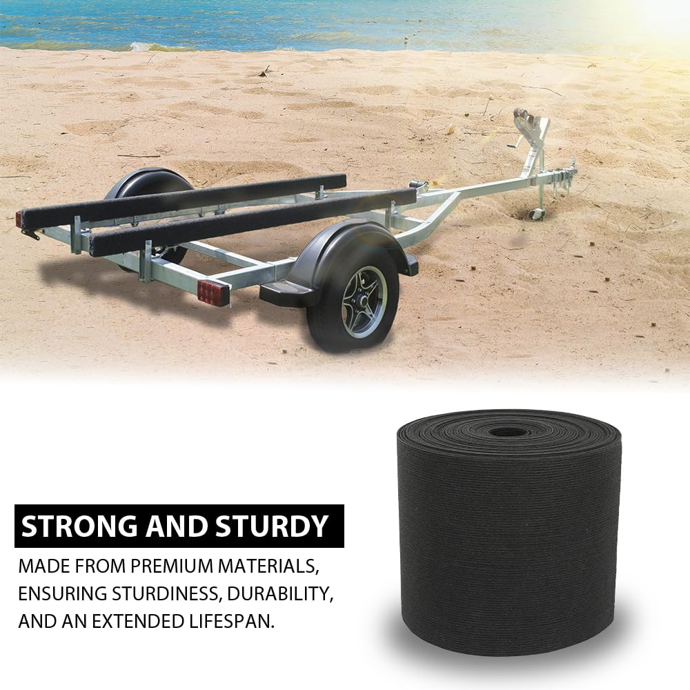 G-PLUS 12" x 75' Outdoor Ribbed Marine Carpet, Boat Trailer Bunk Carpet, Fit Boat Trailer Bunks Runner Docks Black