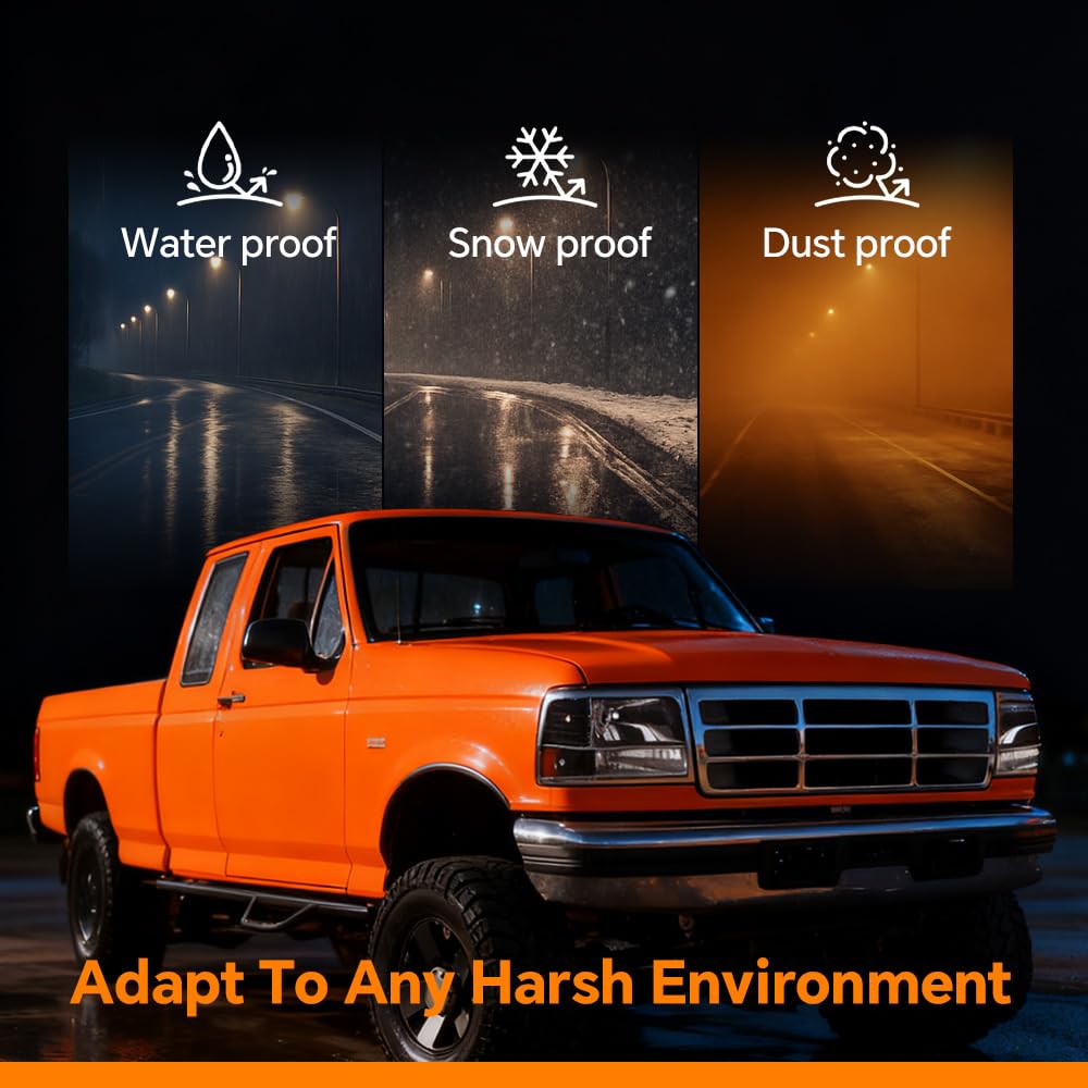 G-PLUS Headlights Fit Ford F150 250 350 Bronco/F-Super Duty 1992-1997 w/Corner Signal Driver Passenger Headlamps Clear Lens Black Housing Amber Reflector,faros delanteros