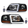 G-PLUS LED Headlights Fit Ford F150 1998-2003,Fit Ford Expedition 1997-2002 DRL Bumper Headlamps w/Corner Parking Lights Strip,Clear Lens Black Housing Amber Reflector Left & Right,faros delanteros