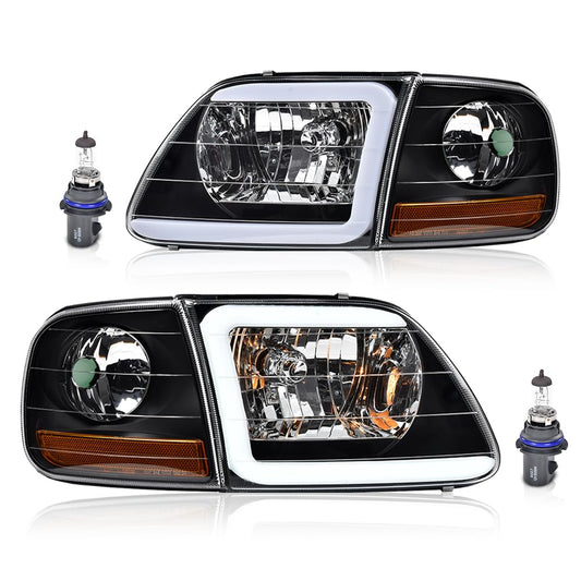 G-PLUS LED DRL Headlights&Corner Parking Lights Fit Ford Expedition 1997-2002/Fit Ford F150 1998-2003/Fit F250 1997-1999 Clear Lens Black Housing Amber ReflectorBumper Headlamps,faros delanteros