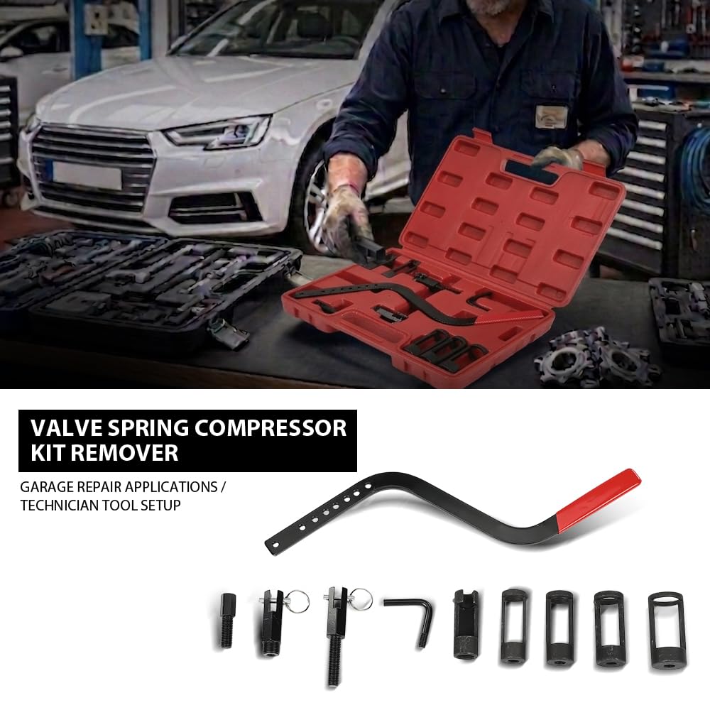 G-PLUS Valve Spring Compressor Kit Remover & Installer Disassembling Tool Compatible with BMW, VW, Audi, Toyota, Lx, Ford, Nissan, Hyundai, Renault, and Many Other Engine Applications Black