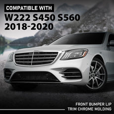 G-PLUS Front Bumper Lip Trim 2PCS for Benz W222 S-Class 2018-2020 Chrome Style Front View