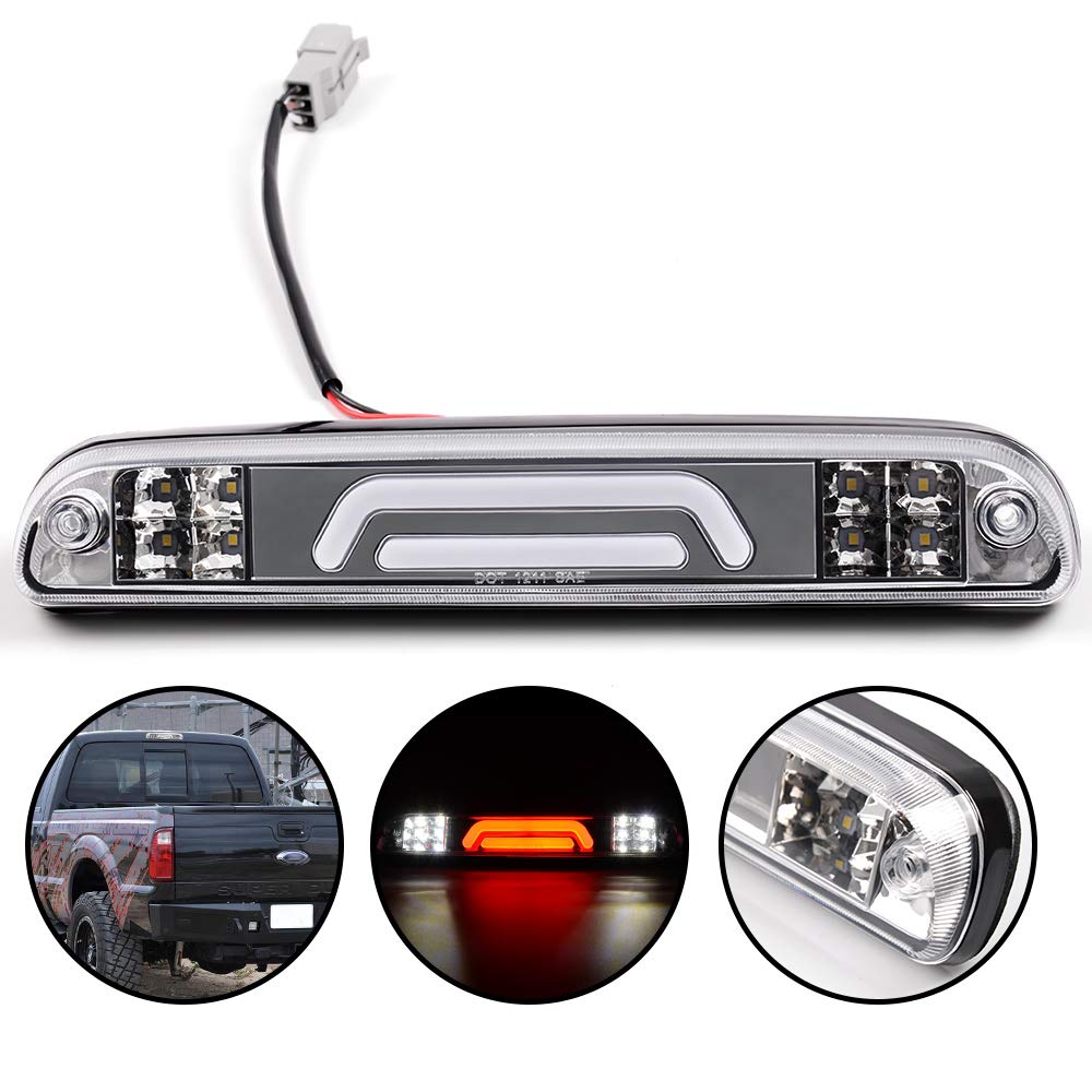 G-PLUS Rear LED Third Brake Light Compatible With 1999-2016 Ford F250 F350 F450 F550 SD Super Duty,3RD Cargo Led Tail Lamps Clear lens Chrome Housing
