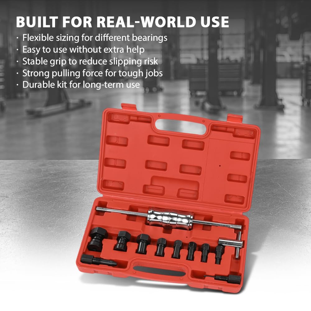 G-PLUS Blind Hole Collet Bearing Puller Set with 8-32mm Inner Bearing Extractor Compatible with Most Vehicles– Works on Motorcycles, ATVs, Scooters, Compact Cars and Medium-Sized Cars 12 PCS Black