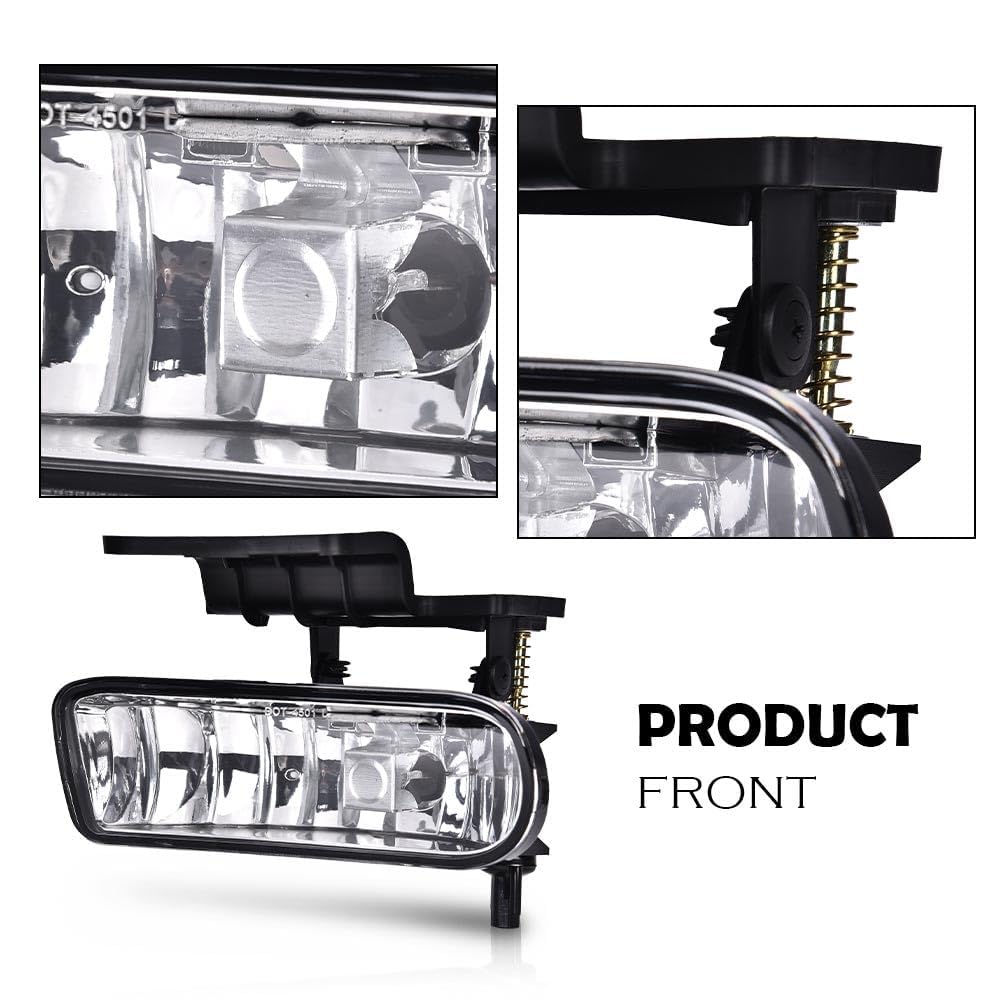 G-PLUS Clear Lens Fog Lights w/Bulbs Fit 1999-2002 GMC Sierra Only (Not fit C3 & Denali),Fit 2000-2006 GMC Yukon/Yukon XL Only (Not fit Denali) Front Bumper Fog Lamp Left and Right Side