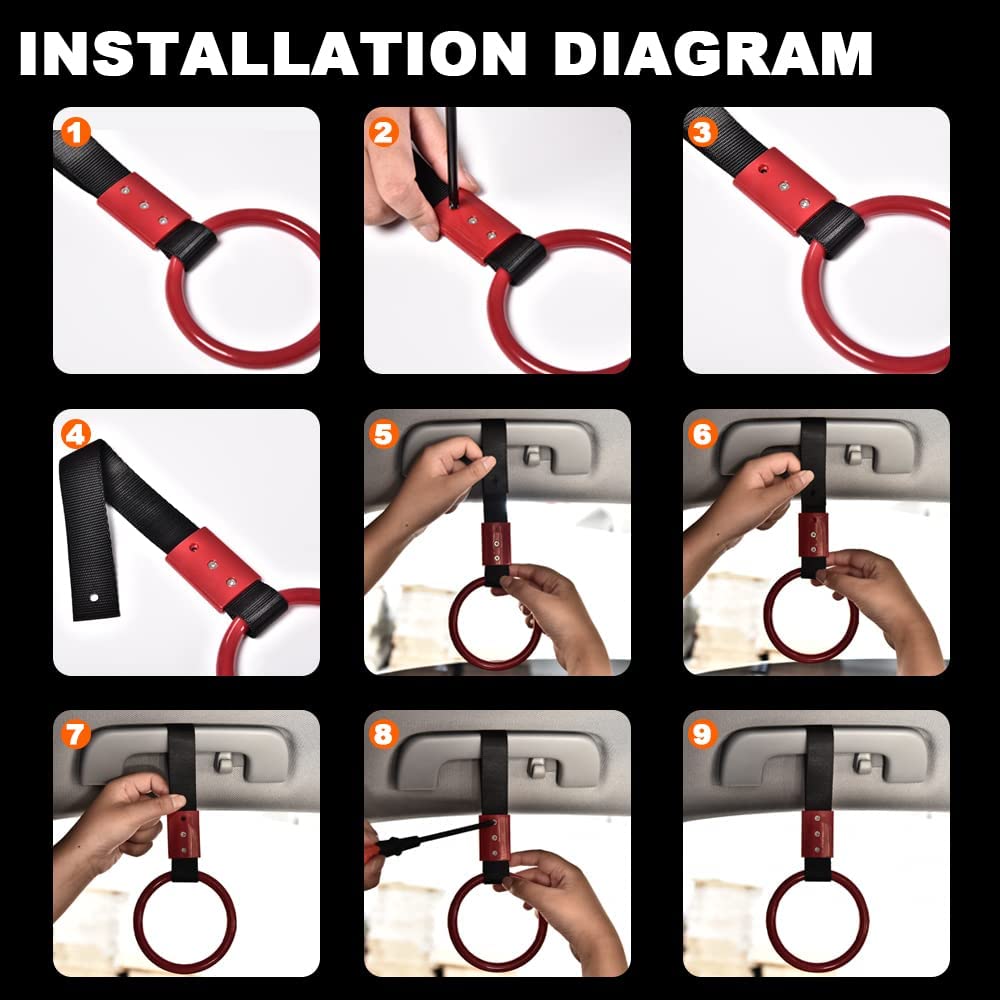 G-PLUS JDM Tsurikawa Ring Round Subway Train Bus Car Handle Hand Straps Drift Charm, Rear Bumper Warning Ring (Red)