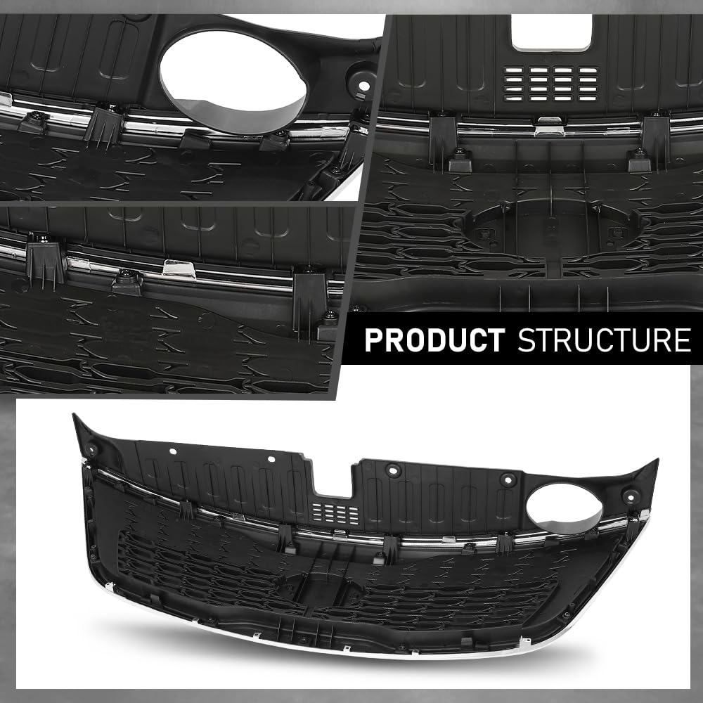 G-PLUS Front Bumper Upper Grille Grill W/Chrome Trim, Compatible with Kia Sorento 2014-2015, KI1200155, KI1200155C, 863501U500, KI1200155D
