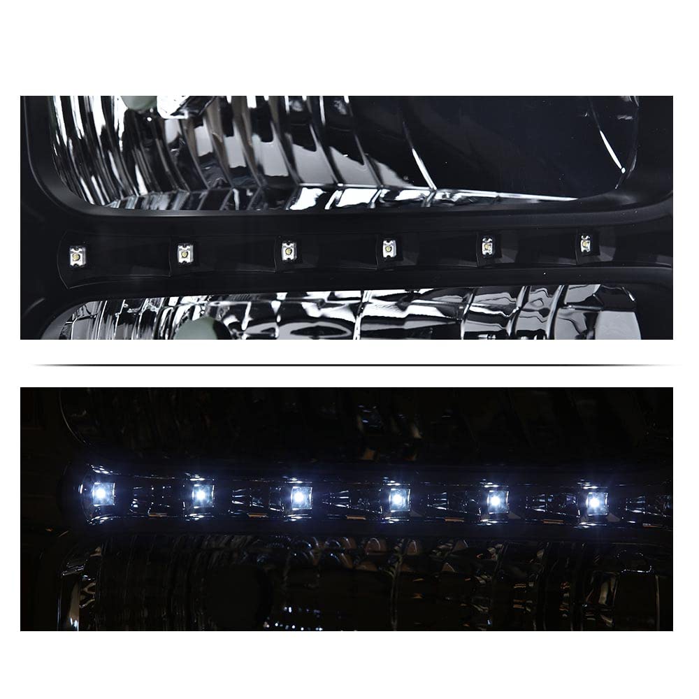 G-PLUS Smoked LED DRL headlights, Compatible with 2005 2006 2007 Ford F250 F350 F450 F550 Super Duty Bumper Headlamps, Smoky Lens Black Housing Clear Reflector 6C3Z13008AB,faros delanteros