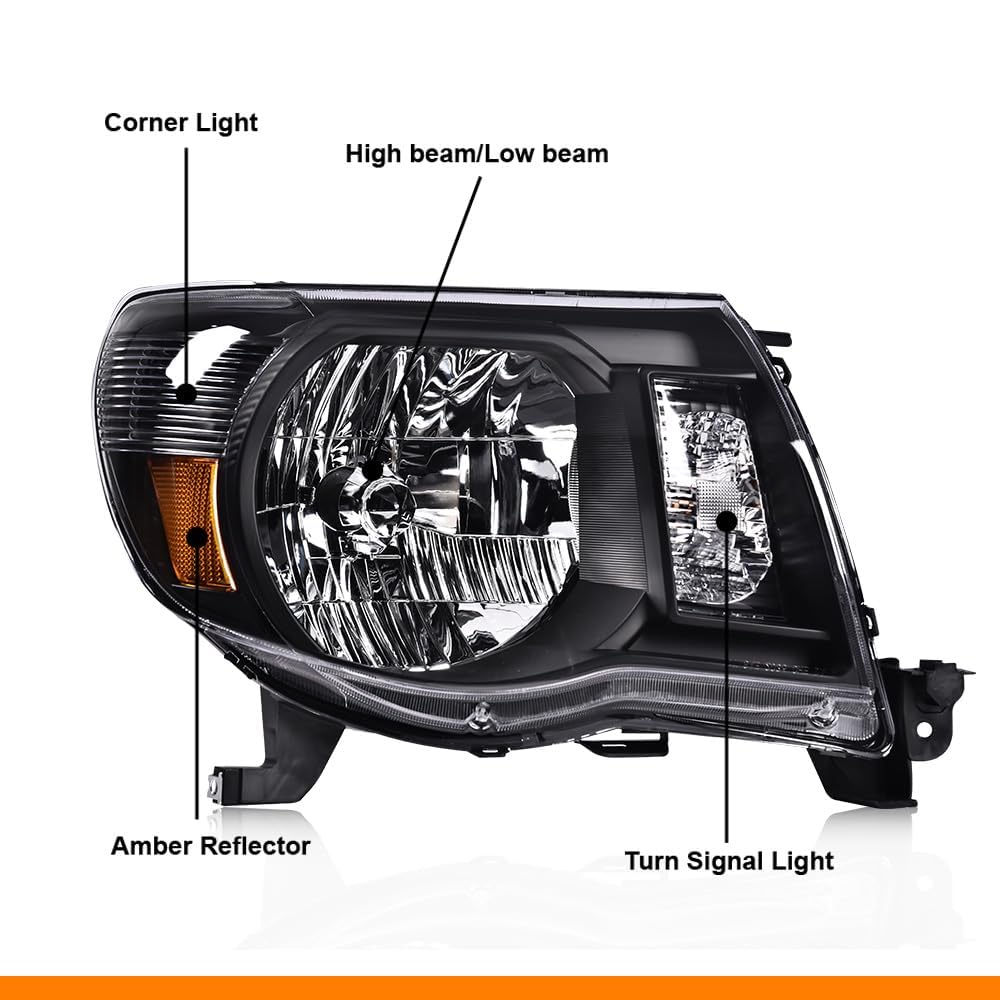 G-PLUS Headlights Assembly Front Headlamp Left & Right W/o Bulbs, Compatible with Toyota Tacoma 2005-2011 TO2502157, TO2503157 Bumper Headlamps, Clear Lens Black Housing Amber Reflector