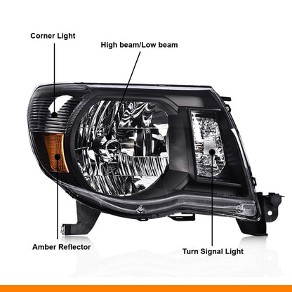 G-PLUS Headlights Assembly Front Headlamp Left & Right W/o Bulbs, Compatible with Toyota Tacoma 2005-2011 TO2502157, TO2503157 Bumper Headlamps, Clear Lens Black Housing Amber Reflector