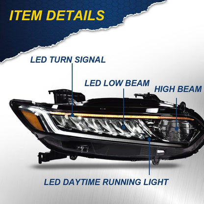 G-PLUS Headlights Assembly, Compatible with 2018 2019 2020 Honda Accord Right Bumper Headlamp, Clear Lens Black Housing Amber ReflectorBumper Headlamps,faros delanteros