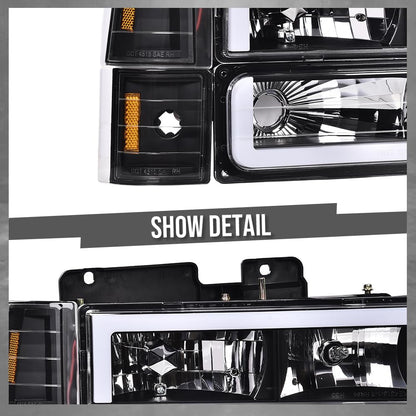 G-PLUS LED Headlights Fit GMC C1500 K1500 Yukon 1994-1999 / Fit GMC C2500 C3500 K2500 K3500 1994-2000 Clear Lens Black Housing Amber Reflector Headlamps,faros delanteros Assembly