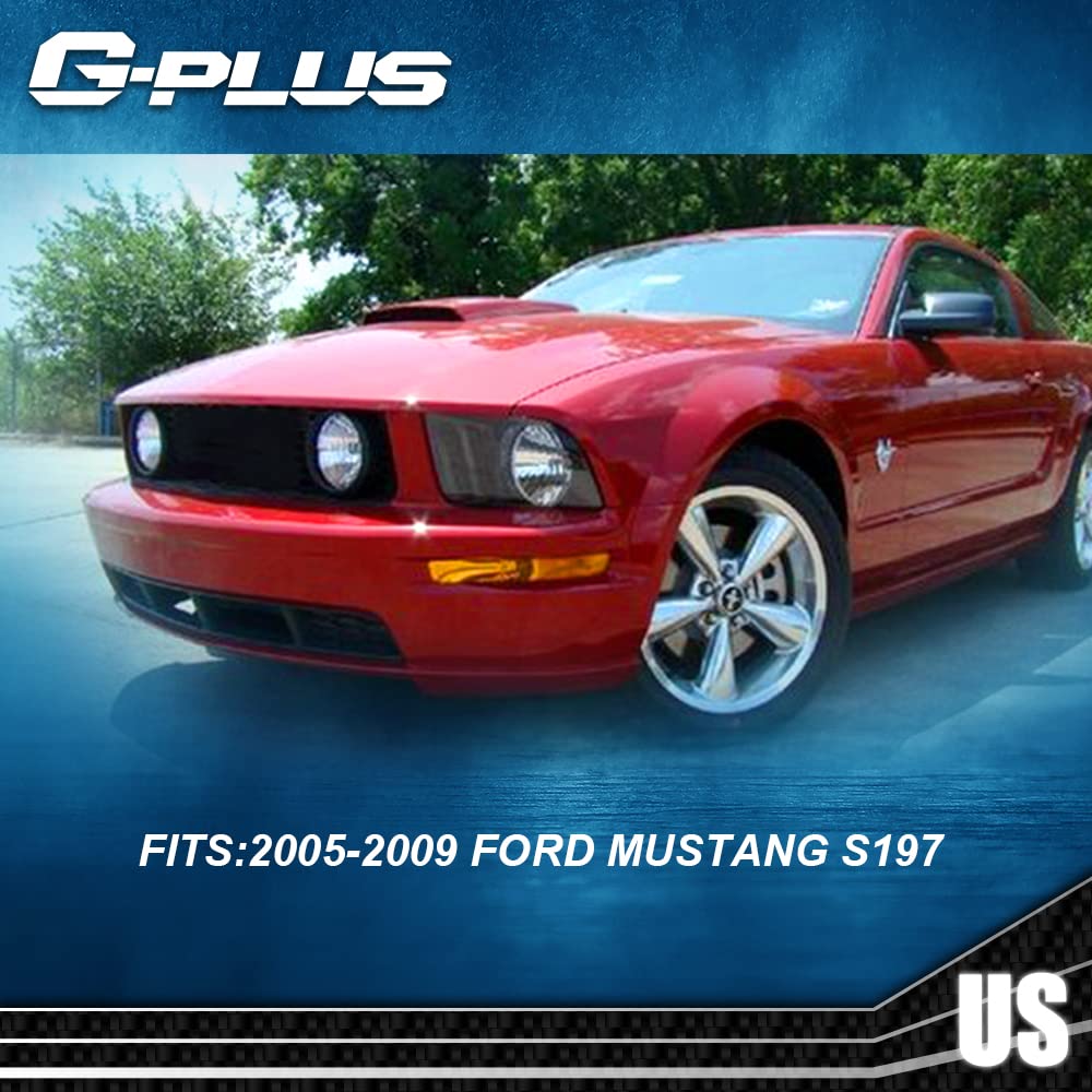 G-PLUS Front Headlight Lenses Cover Compatible with 2005-2009 Mustang,(NOT ForShelby GT500 Models),Chrome Housing A Pair Left & Right Side (Smoky Lens)
