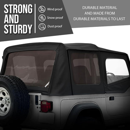 G-PLUS Soft Top Sailcloth Black W/Plastic Windows Compatible with Jeep Wrangler 1987-1995 with Factory Squared Style Upper Doors 9870215, 9870217 Black
