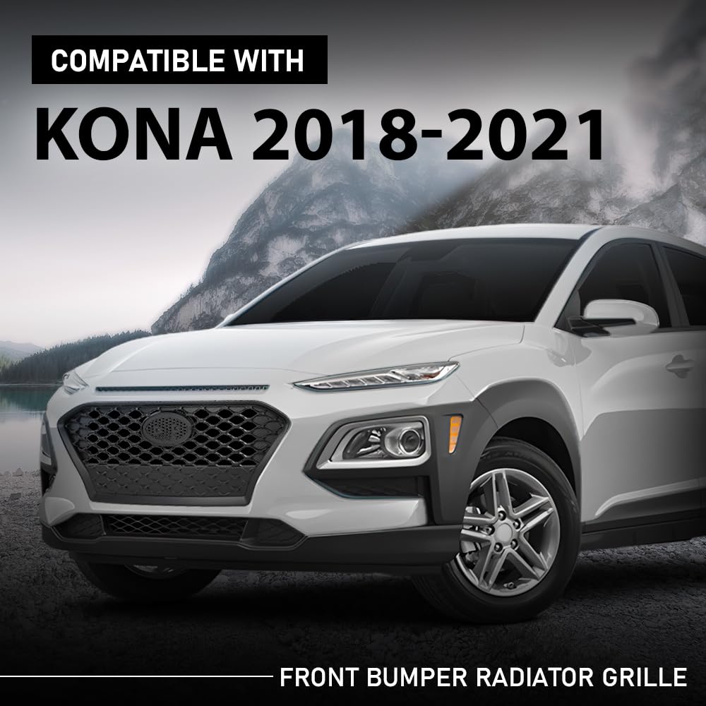 G-PLUS Front Bumper Radiator Grille Compatible with Hyundai Kona 2018-2021 Black 86350J9000