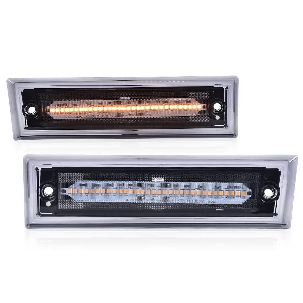 G-PLUS LED Smoke Lens Amber Front Side Marker Light Lamp Compatible with Chevy C10 C20 C30 GMC 1981-1991 GM2550115, GM2551107