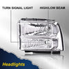 G-PLUS Headlights Assembly, Compatible with Ford F250 F350 F450 F550 Super Duty 1999-2004/Fit Ford Excursion 2000-2004 Bumper Headlamps, Clear Lens Chrome Housing Clear Reflector,faros delanteros