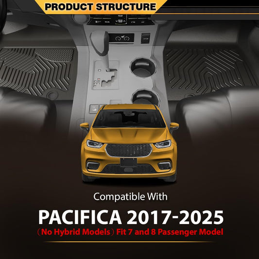 G-PLUS TPE Cargo Liners, Fit Chrysler Pacifica 2017-2025(No Hybrid Models), Fit 7& 8 Passenger Model Floor Liners, All Weather Full Cover Protection Black 1st & 2nd & 3rd Row