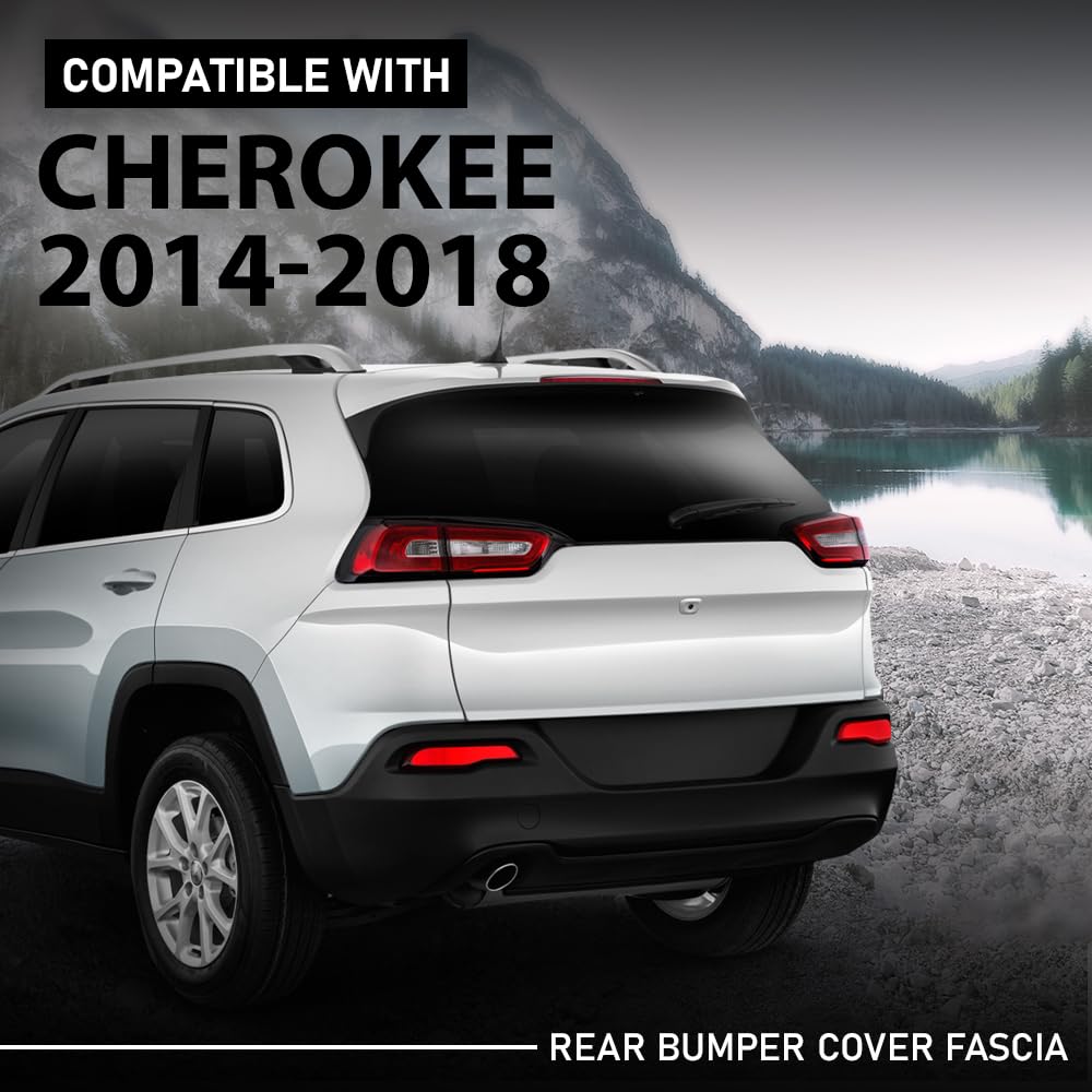 G-PLUS Rear Bumper Cover Fascia, Compatible with Jeep Cherokee 2014-2018, Fit Models with Park Assist Sensor Holes, CH1100A03, 187-01816E