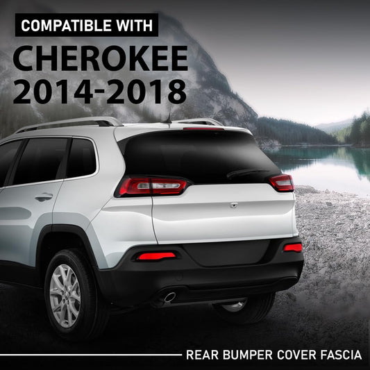G-PLUS Rear Bumper Cover Fascia, Compatible with Jeep Cherokee 2014-2018, Fit Models with Park Assist Sensor Holes, CH1100A03, 187-01816E