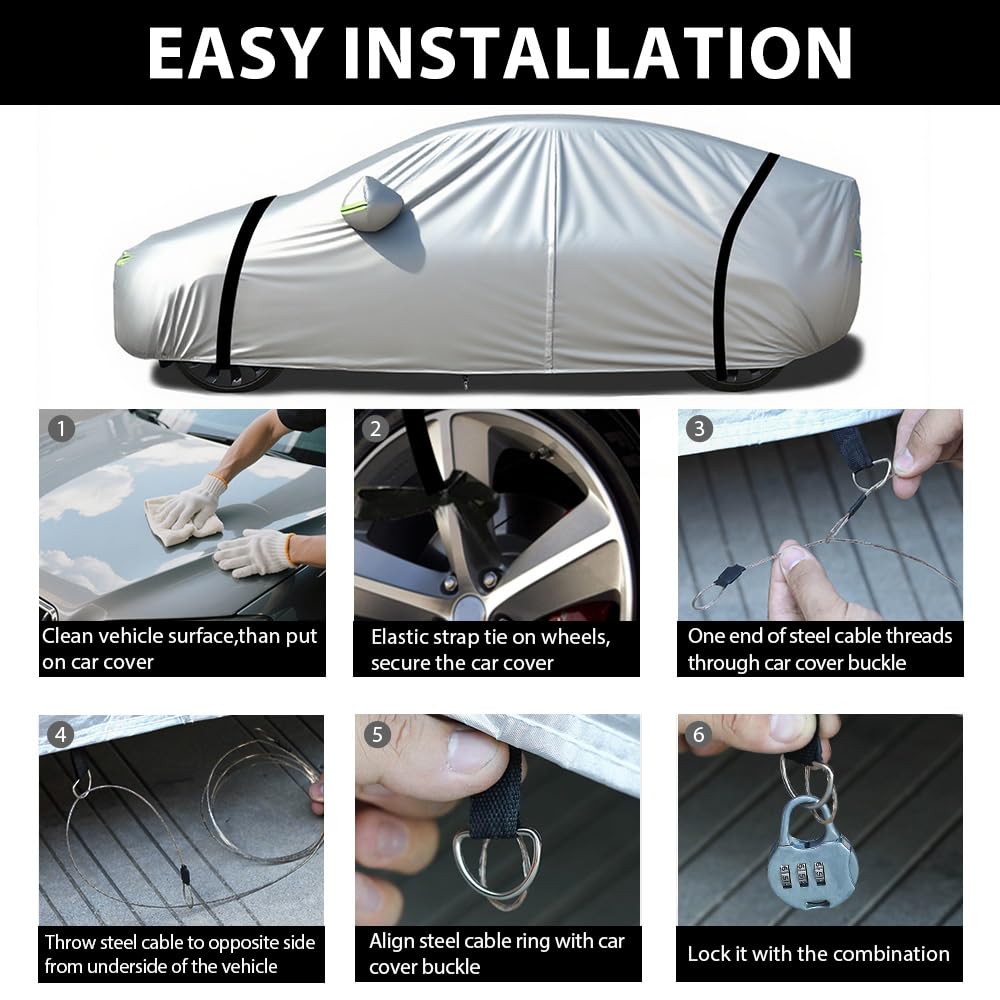 Car Cover Waterproof All Weather For Universal SUV,Full Exterior Cover with Door Zipper and Cotton Lining,Outdoor Rain Sun Snow UV Protection, Indoor Dust and Scratch Resistant YL (187*75*69 inch)
