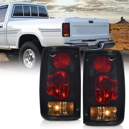 G-PLUS Tail Light Assembly Rear Brake Lamp LH&RH w/Bulbs Compatible with Toyota Hilux Pickup Truck 1989-1995 8156089166, 8155089166, TO2800105, TO2801105 Smoke Lens Black Housing Luces Traseras