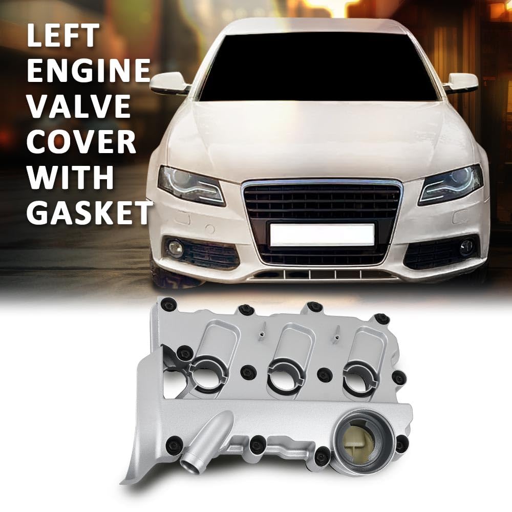 G-PLUS Left Engine Valve Cover w/Gasket Compatible with Audi A4 2005-2008/ Fit Audi A6 2005-2011 06E103471G, V104953, 0360037 Silver