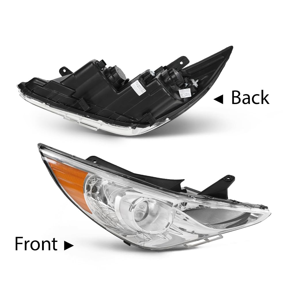 G-PLUS Headlights Assembly Left & Right Side Halogen Compatible with Sonata 2011-2014 Clear Lens Chrome Housing Amber Reflctor Bumper Headlamps,faros delanteros