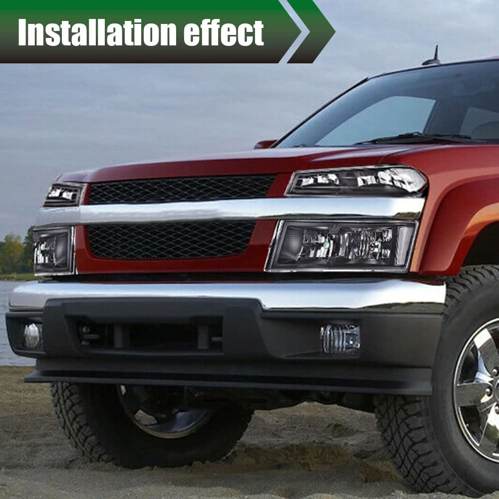 G-PLUS Headlights Assembly,Comaptible with Chevy Colorado/GMC Canyon 2004-2012,Fit Isuzu i-280 i-350 2006,Fit Isuzu i-290 i-370 07-08 Headlamps, Clear Lens Black Housing Clear Reflector