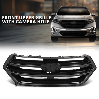 G-PLUS Front Upper Grille W/Camera Hole, Compatible with Ford Edge 2015-2018, Gloss Black, FT4Z8200DA, FO1200562C Black