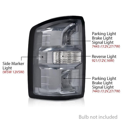 G-PLUS Tail Lights W/obulbs Compatible with GMC Sierra 1500 2014-2018, Fit GMC Sierra 2500 HD 3500 HD 2015-2019, Smoke Lens Luces Traseras Rear Brake Lamps Assembly
