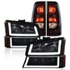 G-PLUS LED Headlights Assembly + Tail Lights Fit Chevy Silverado 1500 1500 HD 2500 2500 HD 2003-2006, Clear Lens Black Housing Amber Reflector Headlamps Assembly Dark Red Taillights