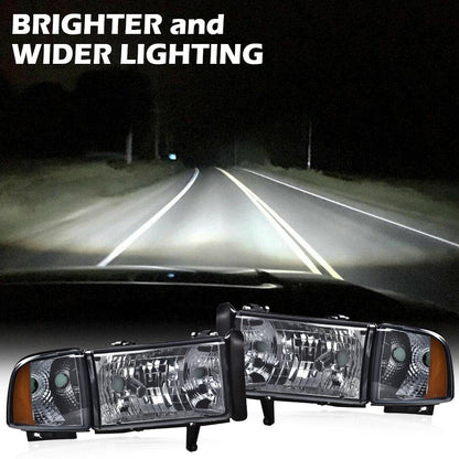G-PLUS Headlights Lamps Fit 1994-2001 Dodge Ram 1500/1994-2002 Dodge Ram 2500 3500,Not fit Ram Sport,Smoky Lens Chrome Housing Amber Reflector w/o Bulbs Bumper Headlamps,faros delanteros Assembly