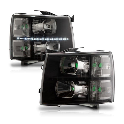 G-PLUS LED DRL Headlights, Fit 2007-2013 Chevy Silverado 1500/Fit 2007-2014 Chevy Silverado 2500 3500 & HD Models Bumper Headlamps, Clear Lens Black Housing Clear Reflector,faros delanteros