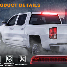G-PLUS LED 3rd Brake Light for Chevy Silverado GMC Sierra 2014-2018 Chrome Housing Red Lens Front View