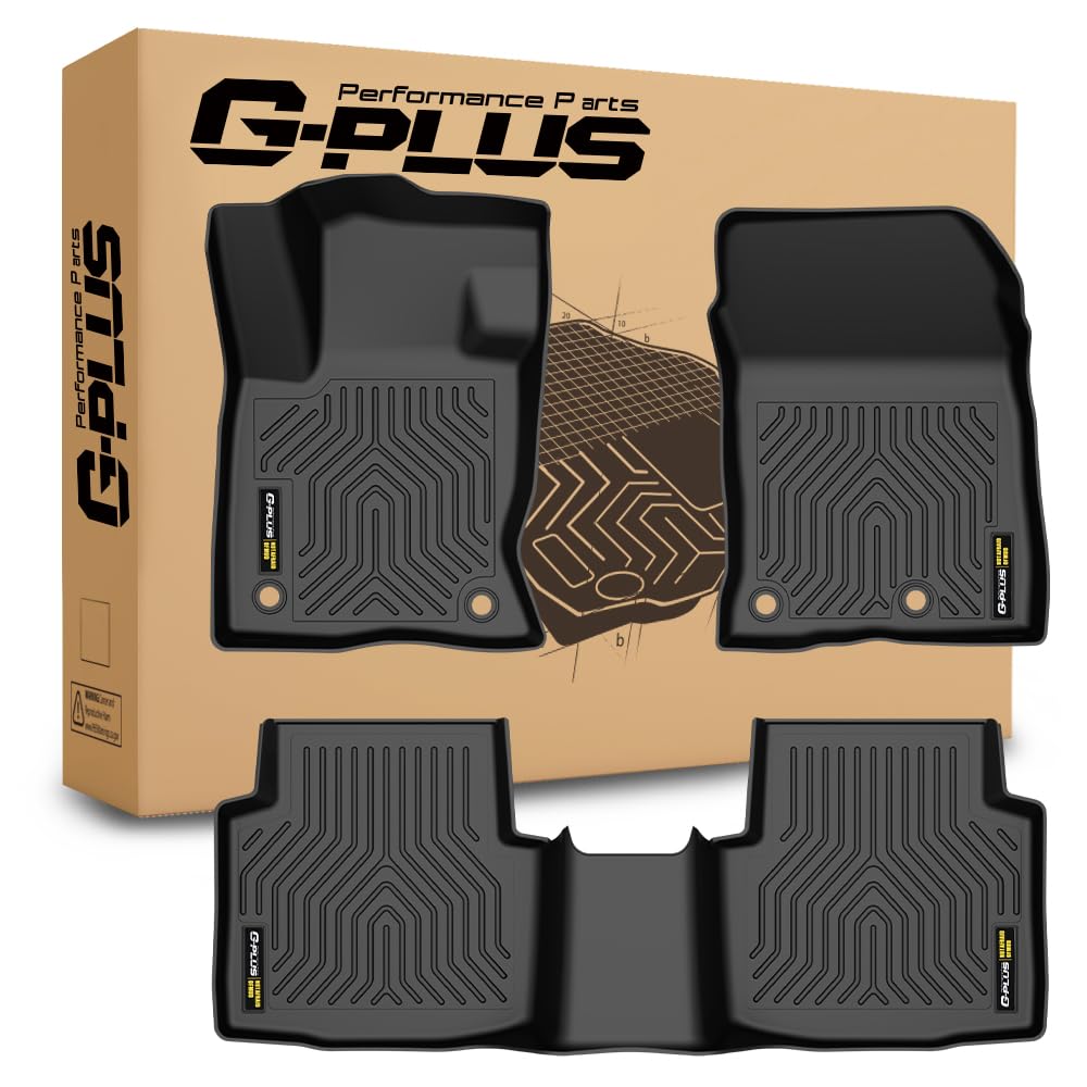 G-PLUS Floor Mats Compatible with Ford Escape 2020 2021 2022 2023 2024 2025 1st & 2nd Row All Weather Full Cover Protection TPE Car Floor Cargo Liners 3pcs Black
