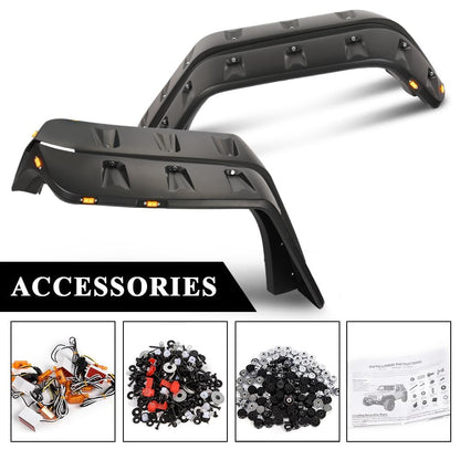 G-PLUS Fender Flares w/LED Side Maker Compatible with Jeep JK Wrangler 2/4 Door Model 2007-2018 Smooth Pocket Riveted 4 PCS Black