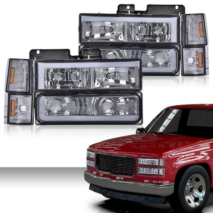 G-PLUS LED Corner Headlights Bumper Lamp w/Bulbs Fit GMC C1500 K1500 Yukon C2500 K2500 Suburban 1994-1999 Smoke Lens Chrome Housing Amber Reflector Bumper Headlamps,faros delanteros Assembly