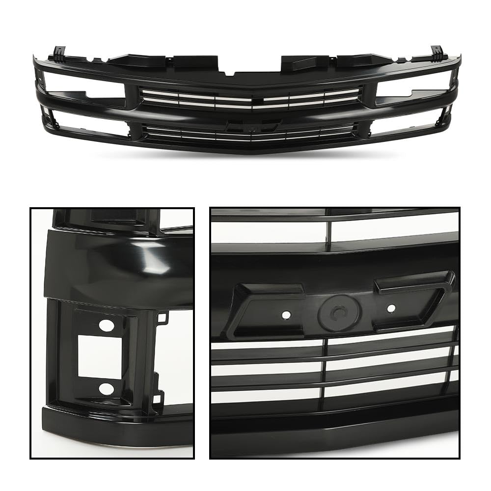G-PLUS Front Bumper Grille Grill Black Compatible with Chevy Silverado Blazer C/K 1500 2500 3500 Suburban Tahoe 1994-2000 For Models with Composite Headlights 15981092 GM1200239